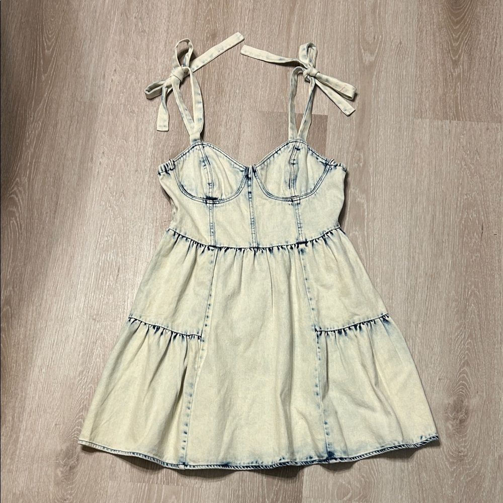 Lane 201 Bleached Denim Tie-Strap Mini Dress